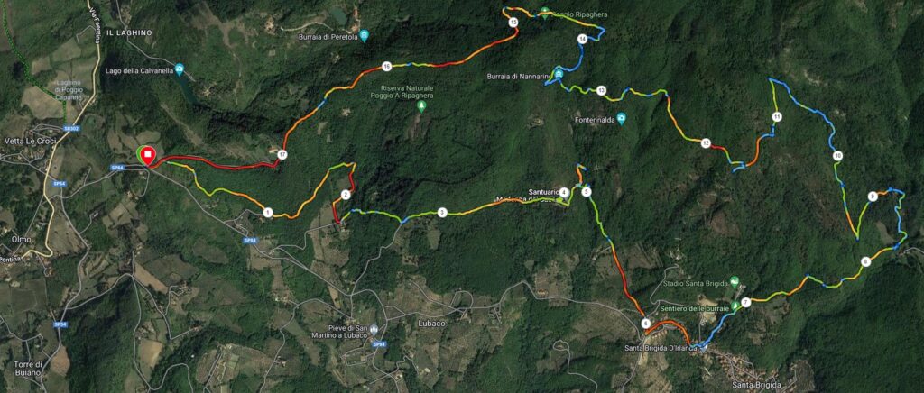 Tracciato del trail delle burraie, fra Vetta le Croci e Santa Brigida, nel comune di Fiesole